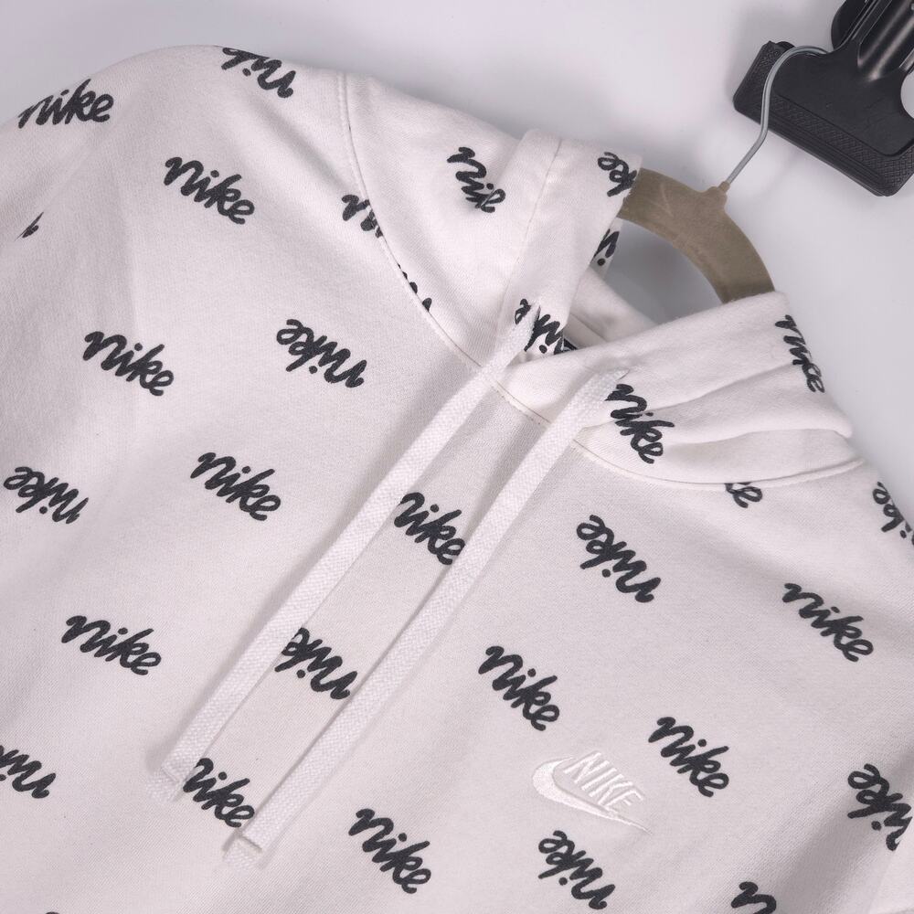 Nike Sportswear AOP Script Logo Hoodie Mens Large White Black Allover Print